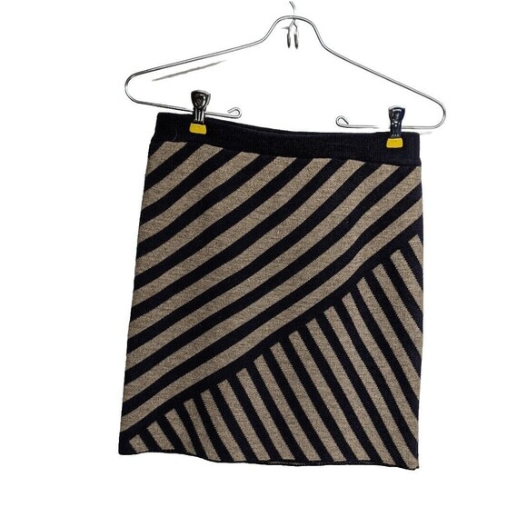 Cynthia Rowley Skirt X-Small Merino Wool Blend Mini Navy Geo Lines Stretch XS - Picture 1 of 3